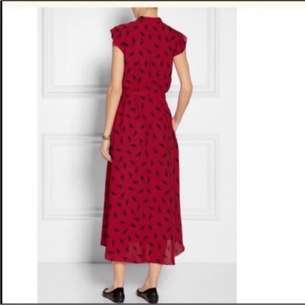 Band Of Outsiders Red Black Silk Bunny Rabbit Print Shirtdress Sz S - Picture 4 of 16